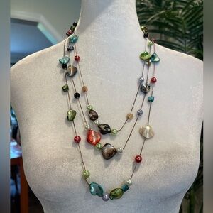 Artisan Shell Bead Multistrand Necklace 15” Drop Boho Art-to-Wear